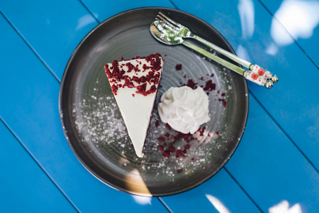 Red velvet cake with whipping creamの写真素材