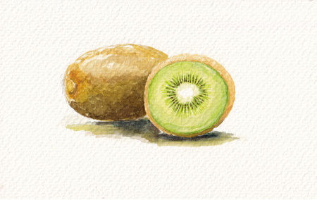 Watercolor painting of kiwi fruit. Hand drawn illustration.の写真素材