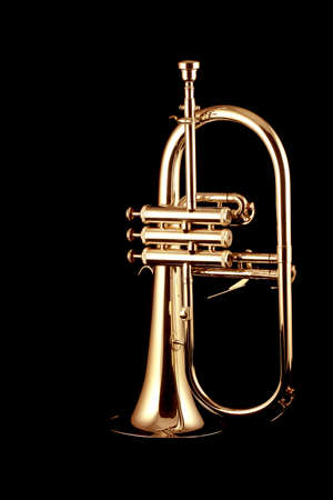 Silver fluegelhorn with mouthpiece isolated on blackの写真素材