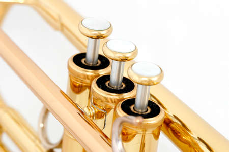 Gold lacquer trumpet valves on white 