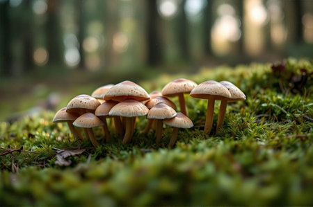 Group of mushrooms growing in the forest. Selective focus. Shallow depth of fieldの素材