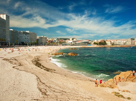 Nice beach with hotels in the city in Spain のeditorial素材
