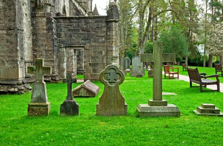 Ancient grave stones, Dunkeld, Scotland のeditorial素材