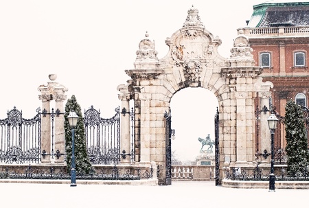 The famous palace of Budapest in Hungary at winter with snow のeditorial素材