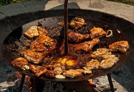 BBQ in the garden on clear summer day の写真素材
