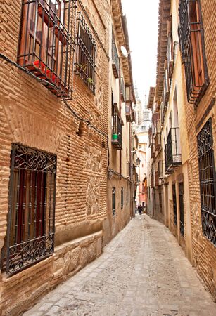Nice houses in the old town of the city in Spainの写真素材