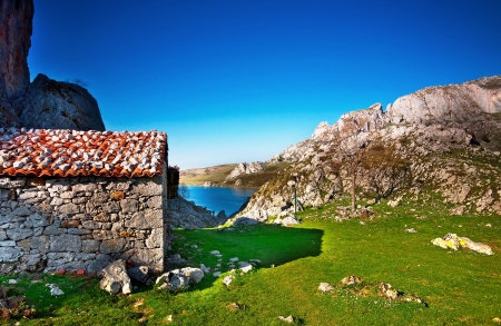 Country houses in Picos de Europa, Asturias, Spainの写真素材