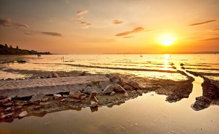 Very nice sunset at lake Balaton, Hungaryの写真素材