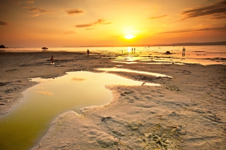 Very nice sunset at lake Balaton, Hungaryの写真素材