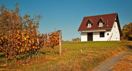 Rural house in autumnの写真素材