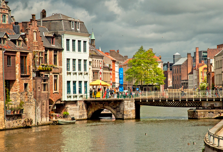 Nice houses in the old town of Ghent, Belgiumのeditorial素材