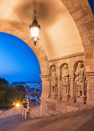The Old Fishermen Bastion at night in Budapest, Hungary on 18 July, 2017.のeditorial素材