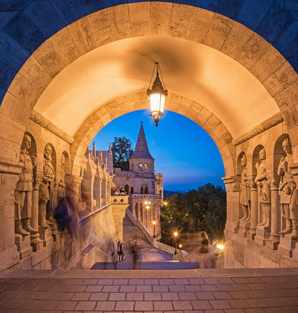 The Old Fishermen Bastion at night in Budapest, Hungary on 18 July, 2017.のeditorial素材