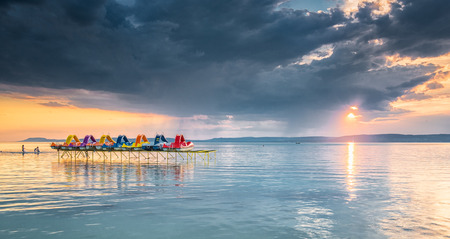 Sunset over lake Balatonのeditorial素材