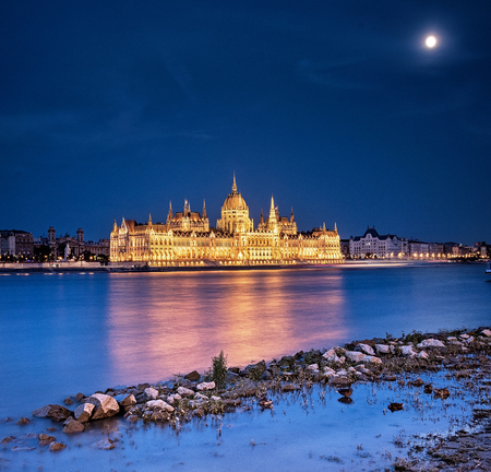 The Hungarian Parliament in duskのeditorial素材