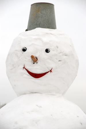 Snowball with a bucket on a head.の写真素材