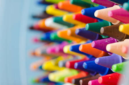 close up set of crayons and mix colorの写真素材