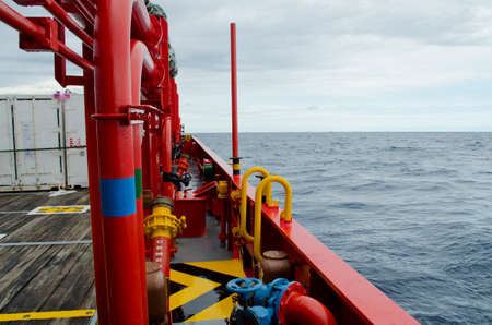 supply boat in oil field take form side