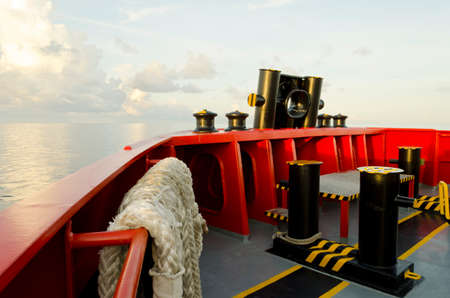 front of supply boat in oil field