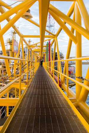 Oil platform yellow color in the seaの写真素材