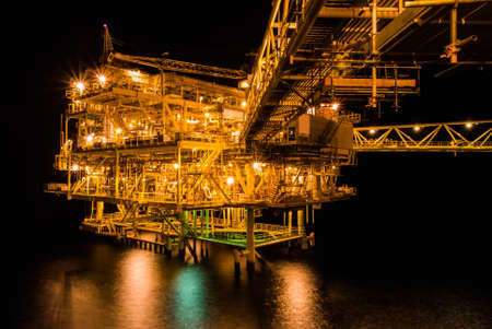 Oil platform at night timeの写真素材