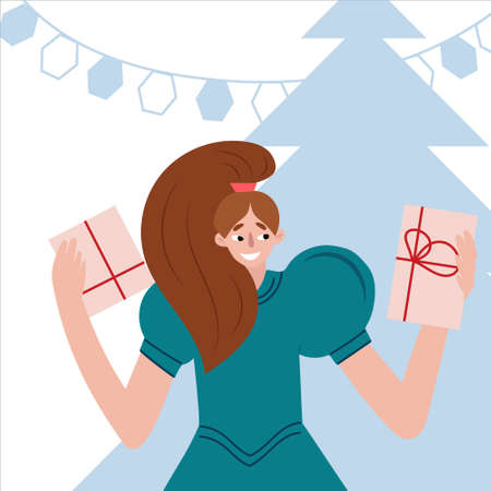 The girl is happy with the gifts she receivedのイラスト素材