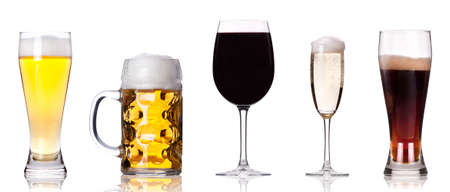 Collection of different images of alcohol isolated on a white background