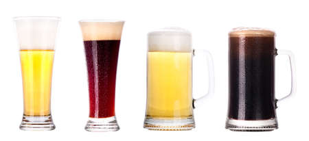 light and dark beer collection isolated on a white backgroundの写真素材