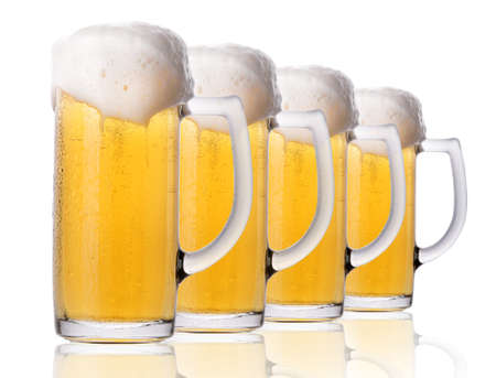 Frosty glass of light beer isolated on a white background の写真素材
