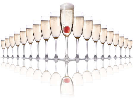 Champagne with strawberry - christmas alcohol cocktail  Isolated on white backgroundの写真素材