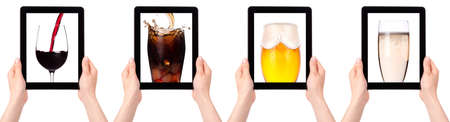 Collection of different images of alcohol on a Digital Tablet screenの写真素材