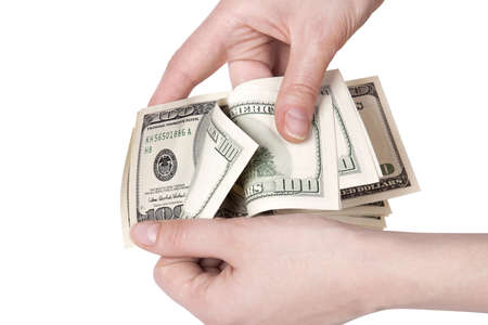 Female hands counting money, isolated on white background