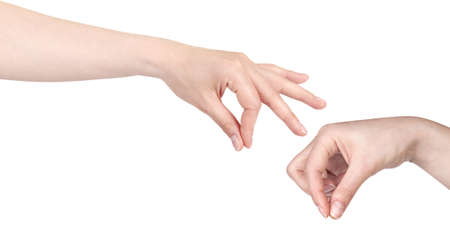 Woman hand picking  isolated on white background