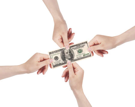 emale hands with money isolated on a white backgroundの写真素材