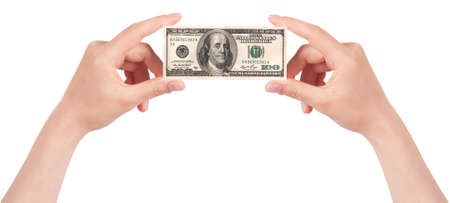 female hands with money isolated on a white background