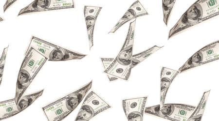 Flying Money - american dollars isolated on a white backgroundの写真素材