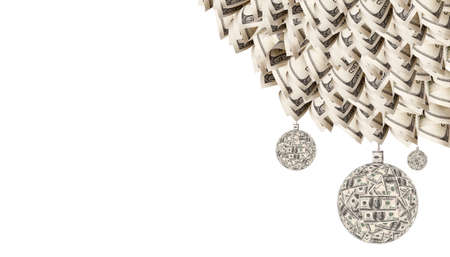 Christmas ball and tree  made of money - american hundred dollar billsの写真素材