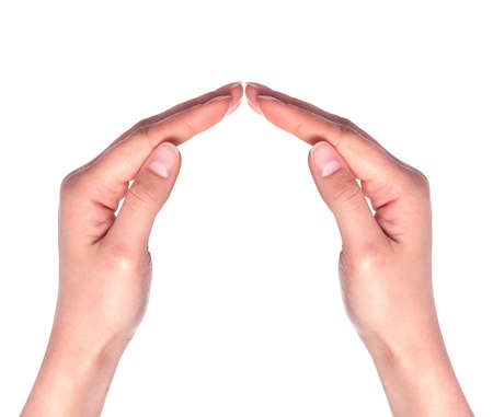 Popular gesture on a white background close up isolated on a white backgroundの写真素材