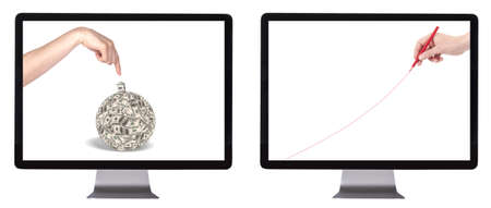 Financial crisis and growth on a pc screen isolatedの写真素材