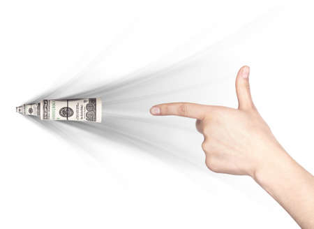 money war concept with woman hand showing gun isolated