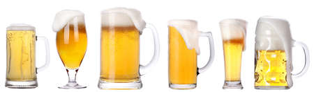 Frosty glass of light beer isolated set on a white backgroundの写真素材
