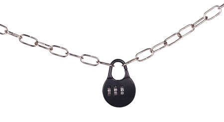 Combination Lock and Chain on Isolated White Backgroundの写真素材