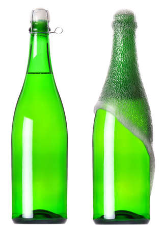 bottle of champagne set isolated on a white backgroundの写真素材