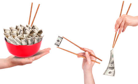 Concept image of food money set isolated on a white bavkgroundの写真素材