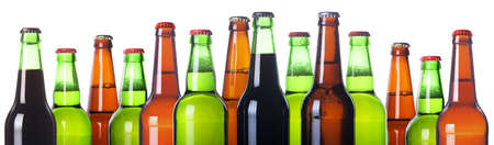 Frosty bottles of beer isolated on a white backgroundの写真素材