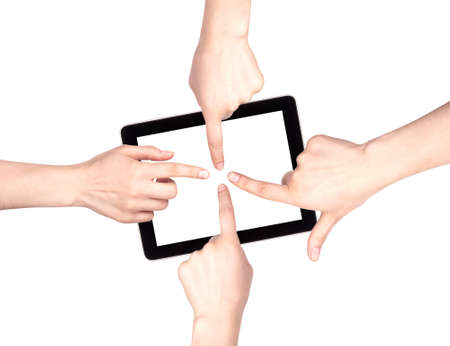 Touch screen tablet computer with hand set isolatedの写真素材