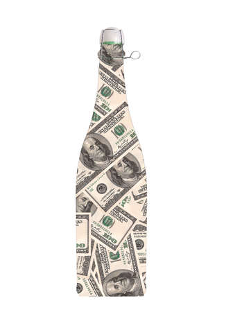 money concept  bottle of champagne isolatedの写真素材