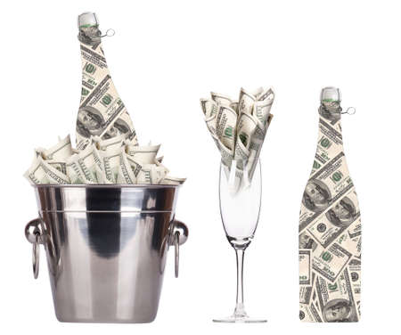 money concept  champagne set isolatedの写真素材