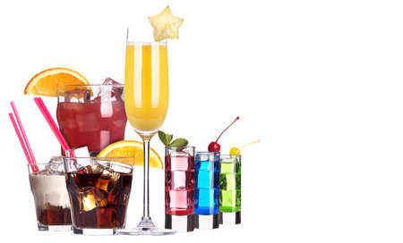 alcoholic cocktail set isolated on white backgroundの写真素材