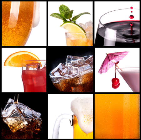 collage with alcohol cocktails - beer, martini, soda,cola,cocktail,wineの写真素材
